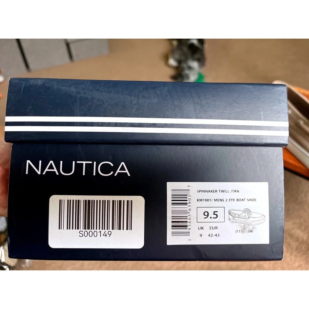 Nautica Spinnaker Twill Mens 9.5 Tan Boat Shoes Canvas Loafers NEW